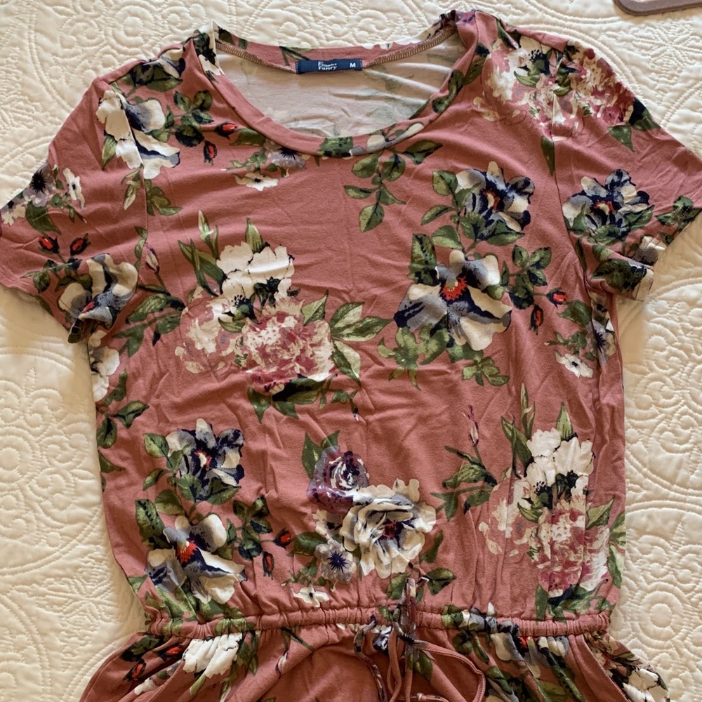 Pink Floral Print Casual Dress